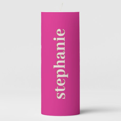 Simple Minimal Magenta Personalized Hot Pink Pillar Candle