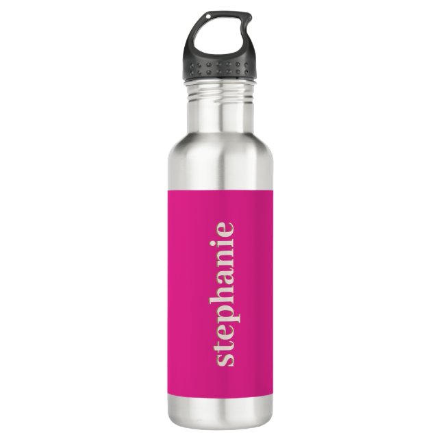 Simple Minimal Magenta Personalized Hot Pink Stainless Steel Water Bottle (Front)