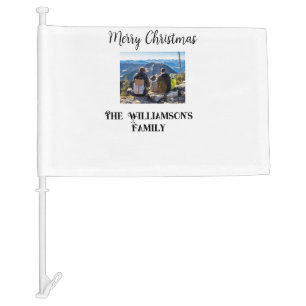simple minimal merry Christmas add family name tex Car Flag