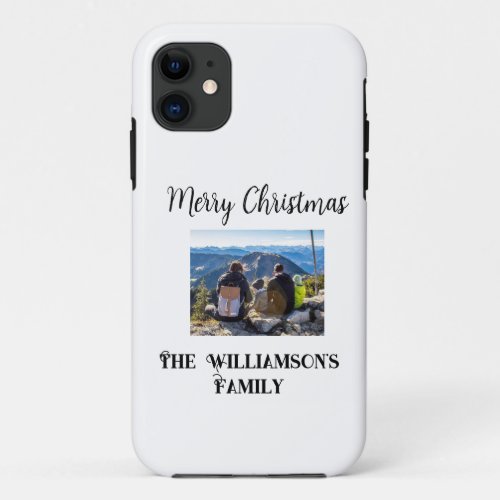 simple minimal merry Christmas add family name tex iPhone 11 Case