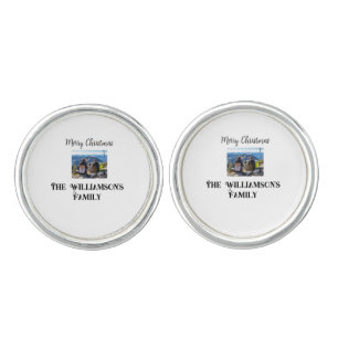 simple minimal merry Christmas add family name tex Cufflinks