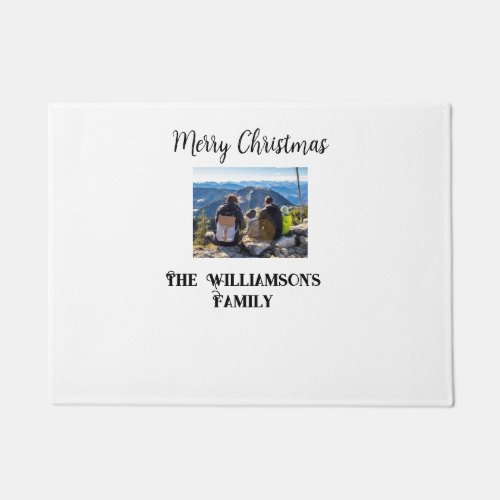 simple minimal merry Christmas add family name tex Doormat