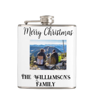 simple minimal merry Christmas add family name tex Flask