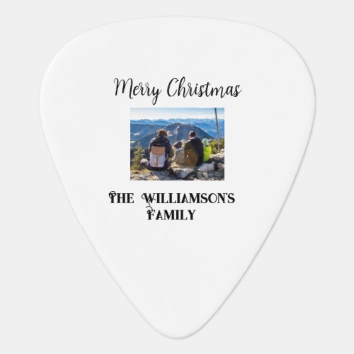 simple minimal merry Christmas add family name tex Guitar Pick