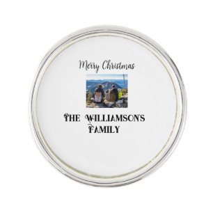 simple minimal merry Christmas add family name tex Lapel Pin