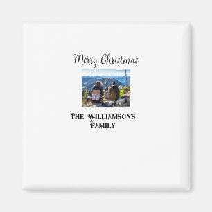 simple minimal merry Christmas add family name tex Magnet