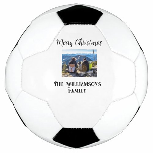 simple minimal merry Christmas add family name tex Soccer Ball