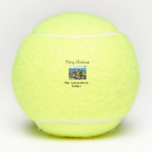 simple minimal merry Christmas add family name tex Tennis Balls