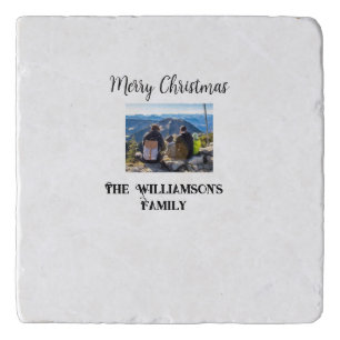 simple minimal merry Christmas add family name tex Trivet