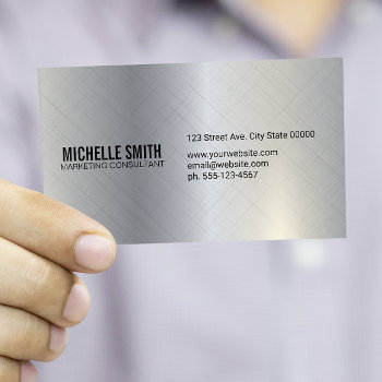 Simple Minimal Metallic Silver Texture Background Business Card by lovely_businesscards at Zazzle