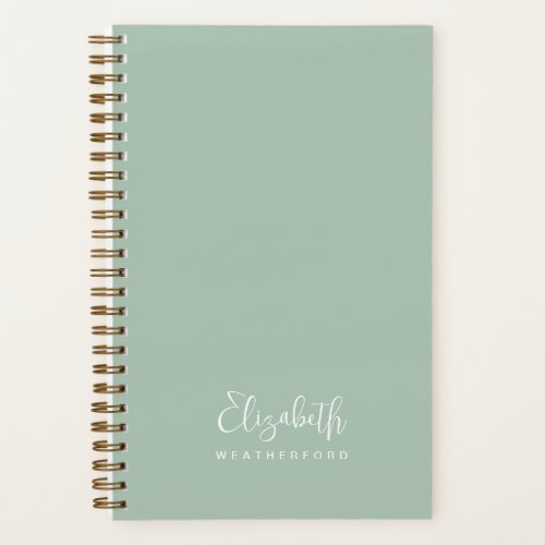 Simple Minimal Mint Green Calligraphy Script Name Notebook