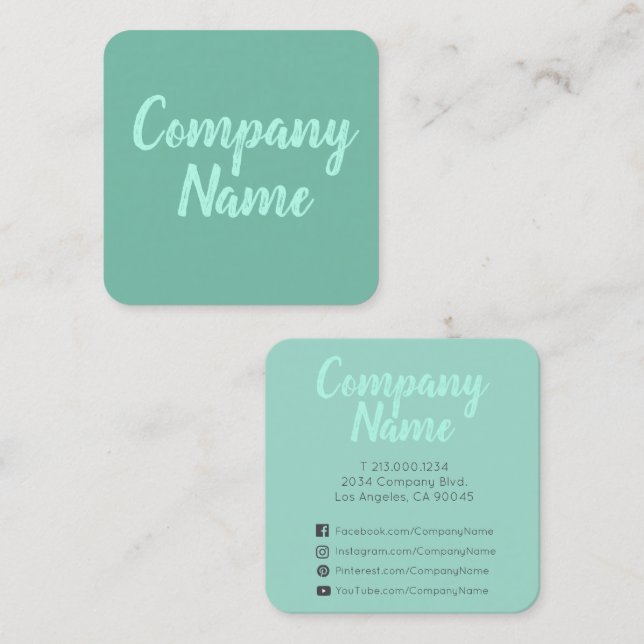 Simple Minimal Mint Green Square Business Card (Front/Back)