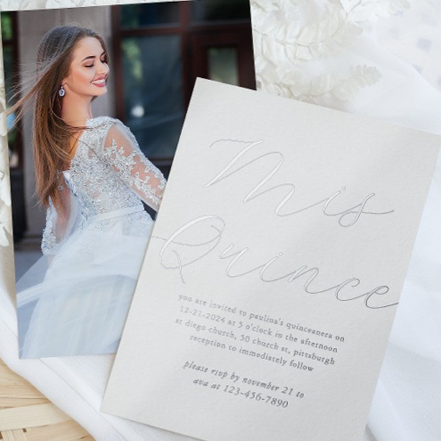Simple Minimal Mis Quince 15th Birthday Photo Foil Invitation (Creator Uploaded)
