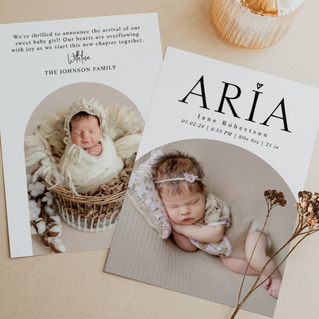 Simple Minimal Modern Arch Baby Photo Birth Announcement (Creator Uploaded)