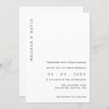 Simple Minimal Modern Black and White Wedding  Invitation