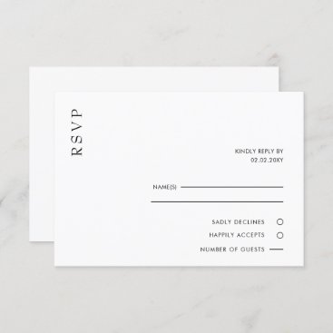 Simple Minimal Modern Black and White Wedding  RSVP Card
