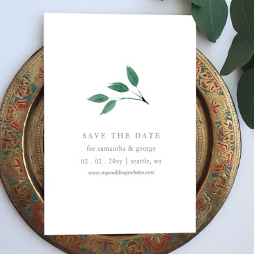 Simple Minimal Modern Botanical Save The Date Announcement Postcard