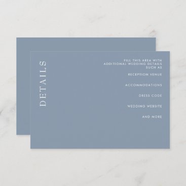 Simple Minimal Modern Dusty Blue Wedding  Enclosure Card