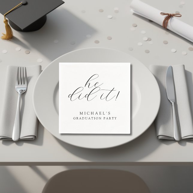 Simple Minimal Modern He Did It Graduation Party Napkins (Creator Uploaded)