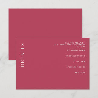 Simple Minimal Modern Magenta Wedding Enclosure Card