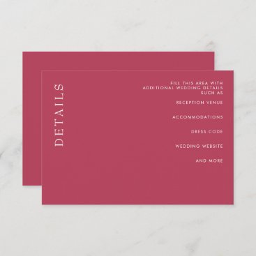 Simple Minimal Modern Magenta Wedding  Enclosure Card