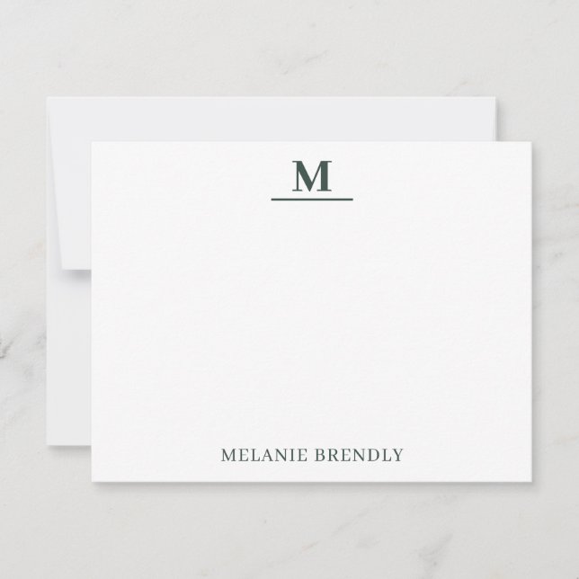 Simple Minimal Modern Monogram Flat Note Card (Front)