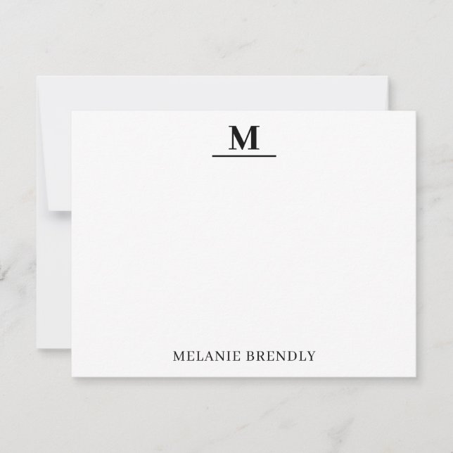 Simple Minimal Modern Monogram Flat Note Card (Front)