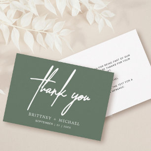 Simple Minimal Modern Sage Green Wedding Thank You Card