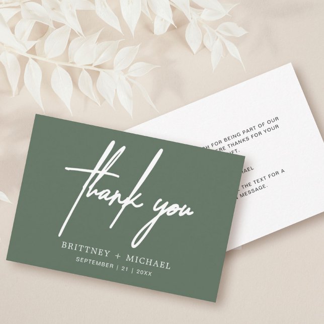 Simple Minimal Modern Sage Green Wedding Thank You Card (Creator Uploaded)