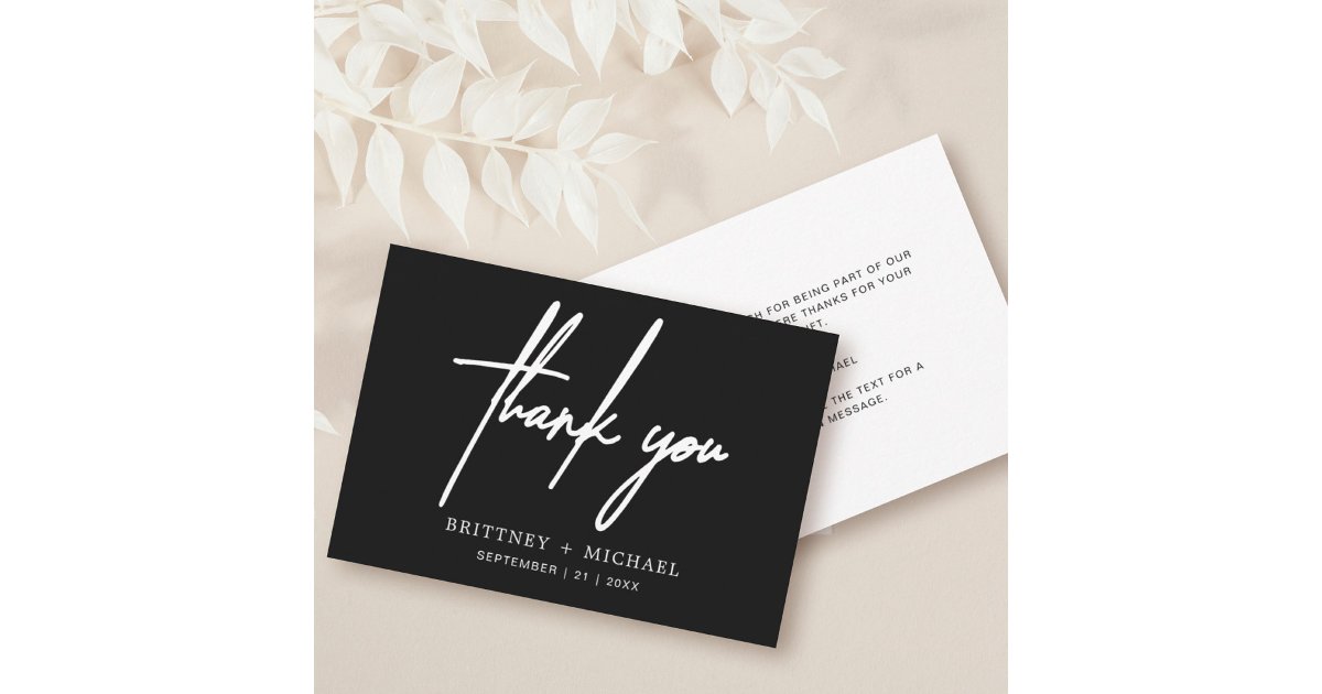 Simple Minimal Modern Script Black Thank You Card | Zazzle