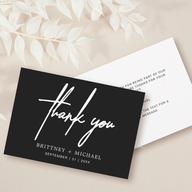 Simple Minimal Modern Script Black Thank You Card (Creator Uploaded)