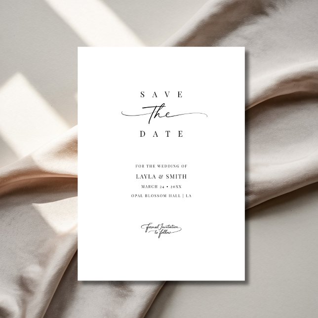 Simple Minimal Modern Script Black & White Wedding Save The Date (Creator Uploaded)