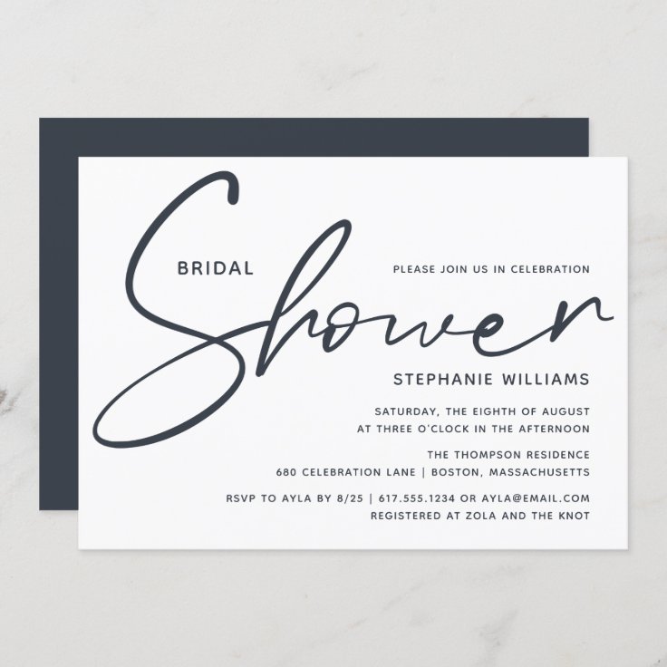 Simple Minimal Modern Script Bridal Shower Invitation Zazzle