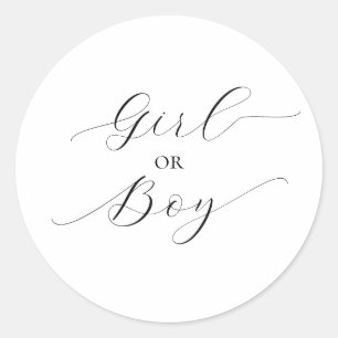 Simple Minimal Modern Script Gender Reveal Party Classic Round Sticker