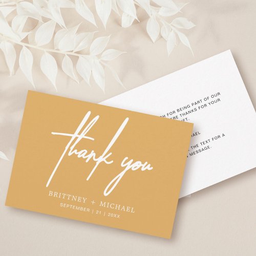 Simple Minimal Modern Script Mustard Yellow Thank You Card