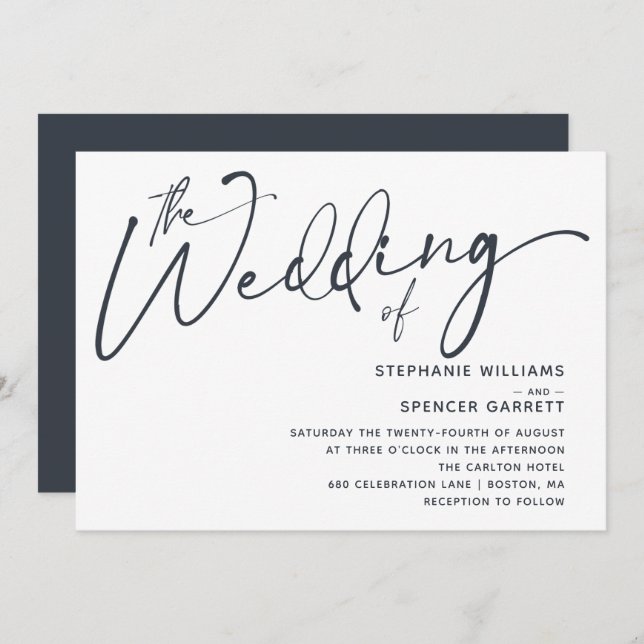 Simple Minimal Modern Script Wedding Invitation (Front/Back)