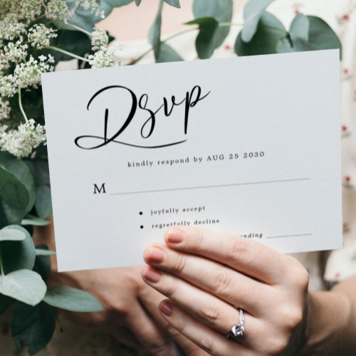 Simple minimal modern script wedding  RSVP card