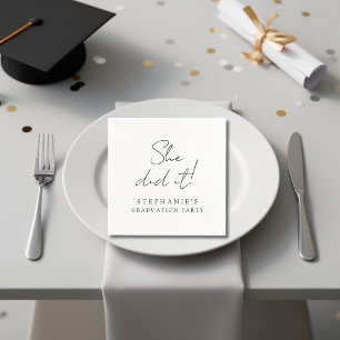 Simple Minimal Modern She Did It Graduation Party Napkins