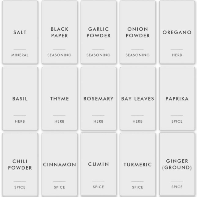 Simple Minimal Modern Spice Jar Kitchen Container Sticker (Front)