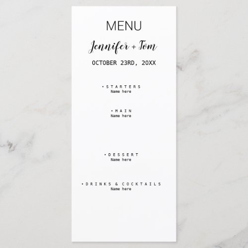 simple minimal modern wedding menu card
