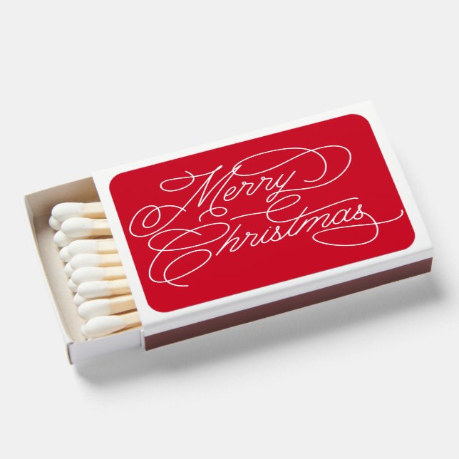 Simple Minimal Modern White Red Merry Christmas Matchboxes (Front Open)