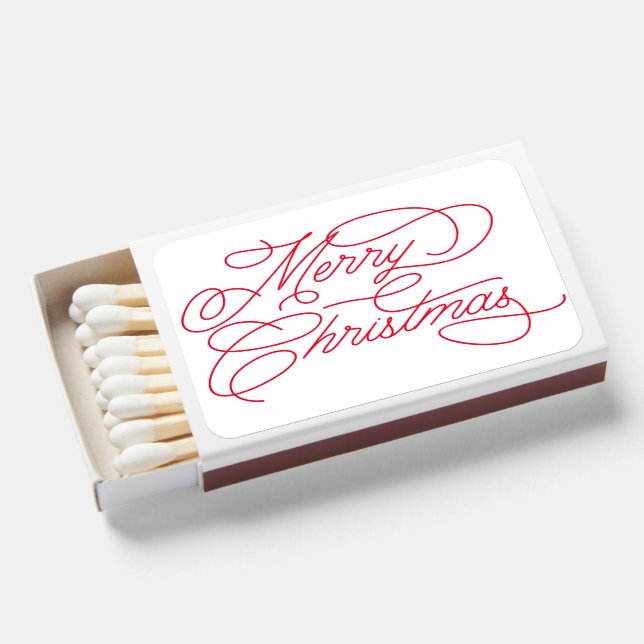 Simple Minimal Modern White Red Merry Christmas Matchboxes (Front Open)