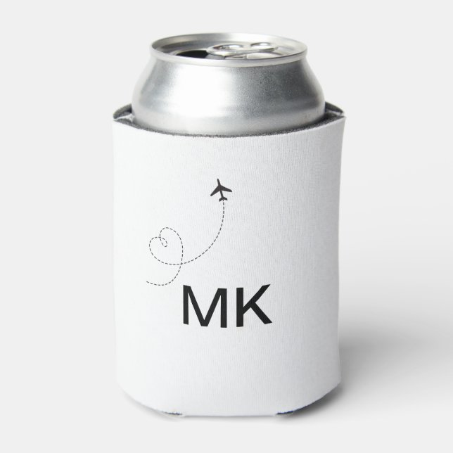 Simple minimal monogram add text travel plane phot can cooler (Can Front)