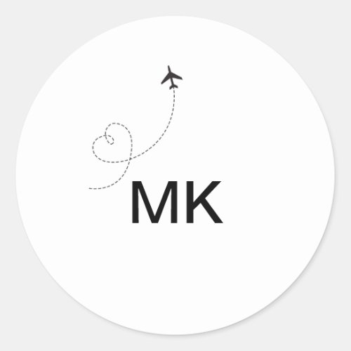 Simple minimal monogram add text travel plane phot classic round sticker