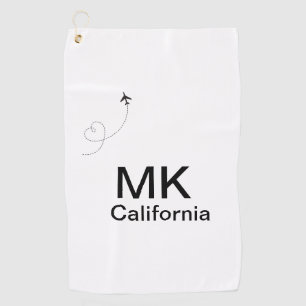 Simple minimal monogram add text travel plane phot golf towel