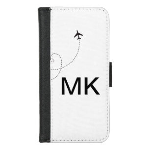 Simple minimal monogram add text travel plane phot iPhone 8/7 wallet case