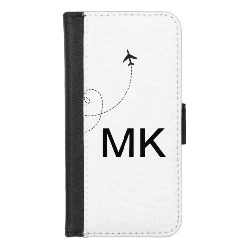 Simple minimal monogram add text travel plane phot iPhone 87 wallet case