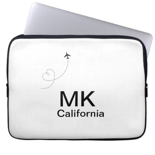 Simple minimal monogram add text travel plane phot laptop sleeve