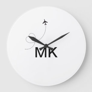 Simple minimal monogram add text travel plane phot large clock