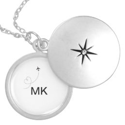 Simple minimal monogram add text travel plane phot locket necklace